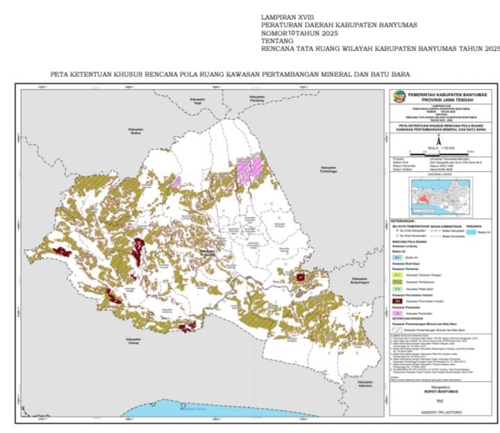 IMG 20251223 WA0189 Pendiri Tribhata Banyumas, Nanang Sugiri mengungkapkan, berdasarkan telaah yang dilakukan terhadap lampiran peta Perda RTRW, diketahui bahwa skala peta yang digunakan adalah 1:100.000. Padahal, secara tegas peraturan perundang-undangan mewajibkan RTRW kabupaten/kota harus menggunakan skala minimal 1:50.000.